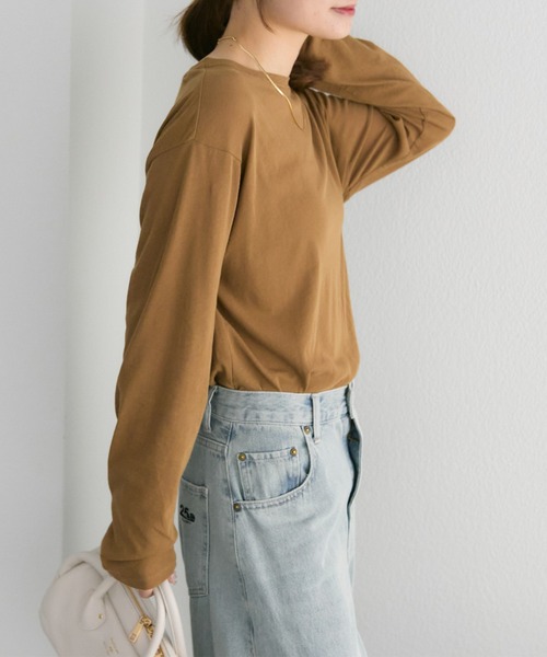 PUAL CE CIN（ピュアルセシン）の「コットンシアーカットソー（Tシャツ/カットソー・レディース・オフホワイト/ブラック/ベージュ系/オレンジ系・FREE）」の6枚目の写真