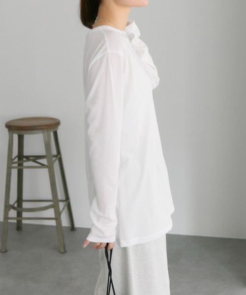 PUAL CE CIN（ピュアルセシン）の「コットンシアーカットソー（Tシャツ/カットソー・レディース・オフホワイト/ブラック/ベージュ系/オレンジ系・FREE）」の12枚目の写真