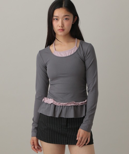 3.3 Field Trip (3.3フィールドトリップ)の「3.3 Field Trip/タンク付きフリルT(Tシャツ/カットソー・レディース・グレー/ブラック・FREE)」の1枚目の写真