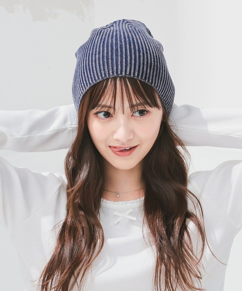 Honeys（ハニーズ）の「ニットビーニー（ニットキャップ/ビーニー・レディース・スミクロ/ブルー/ブラック・FREE）」の7枚目の写真