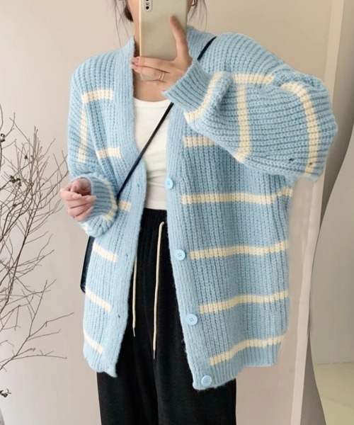 pellle beachアクリルカーディガン pellle beachアクリルカーディガン セール】ボーダー柄ニット