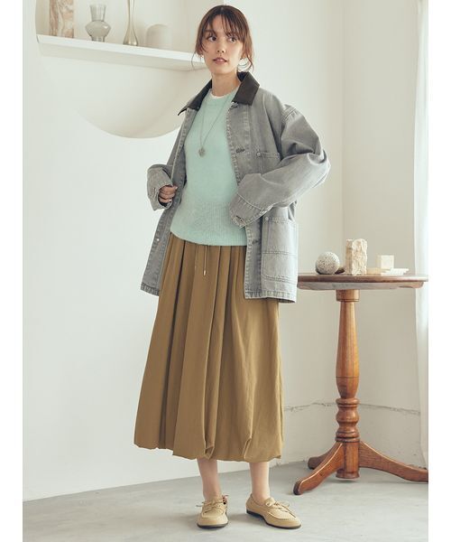 Mila Owen(ミラオーウェン)の「ウエストドロスト2サイズバルーンスカート(スカート・レディース・オリーブ/ブラック/ホワイト・0/1)」の3枚目の写真