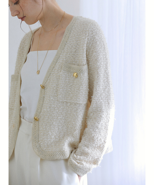 La TOTALITE（ラトータリテ）の「Vネックツイードカーディガン（カーディガン/ボレロ・レディース・ブラック/ネイビー/アイボリー・FREE）」の2枚目の写真