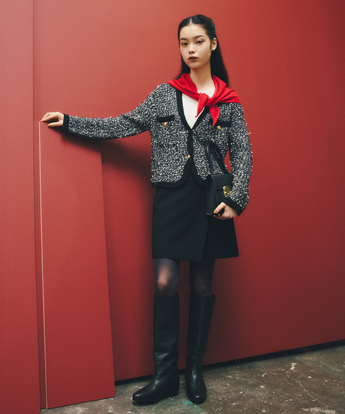 La TOTALITE（ラトータリテ）の「Vネックツイードカーディガン（カーディガン/ボレロ・レディース・ブラック/ネイビー/アイボリー・FREE）」の3枚目の写真