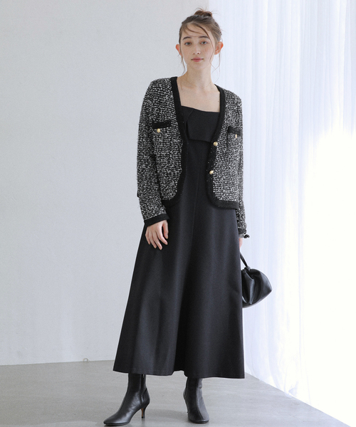 La TOTALITE（ラトータリテ）の「Vネックツイードカーディガン（カーディガン/ボレロ・レディース・ブラック/ネイビー/アイボリー・FREE）」の6枚目の写真