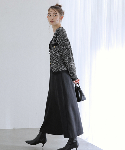 La TOTALITE（ラトータリテ）の「Vネックツイードカーディガン（カーディガン/ボレロ・レディース・ブラック/ネイビー/アイボリー・FREE）」の7枚目の写真