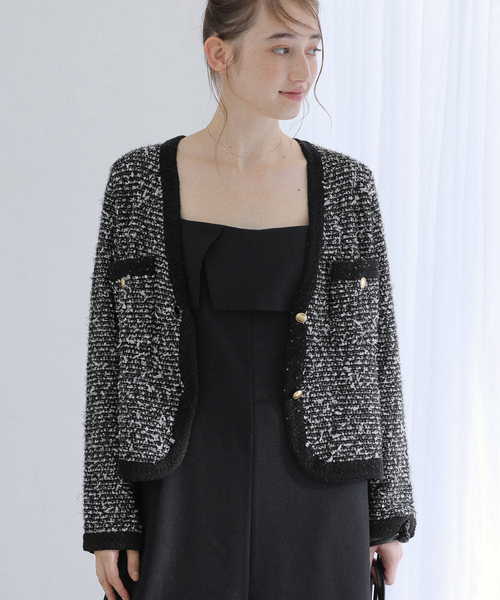 La TOTALITE（ラトータリテ）の「Vネックツイードカーディガン（カーディガン/ボレロ・レディース・ブラック/ネイビー/アイボリー・FREE）」の10枚目の写真