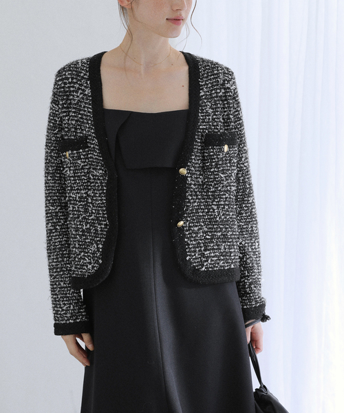 La TOTALITE（ラトータリテ）の「Vネックツイードカーディガン（カーディガン/ボレロ・レディース・ブラック/ネイビー/アイボリー・FREE）」の11枚目の写真