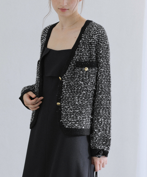 La TOTALITE（ラトータリテ）の「Vネックツイードカーディガン（カーディガン/ボレロ・レディース・ブラック/ネイビー/アイボリー・FREE）」の12枚目の写真