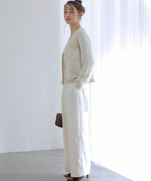 La TOTALITE（ラトータリテ）の「Vネックツイードカーディガン（カーディガン/ボレロ・レディース・ブラック/ネイビー/アイボリー・FREE）」の13枚目の写真