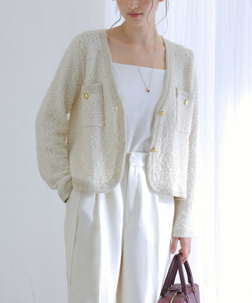 La TOTALITE（ラトータリテ）の「Vネックツイードカーディガン（カーディガン/ボレロ・レディース・ブラック/ネイビー/アイボリー・FREE）」の16枚目の写真