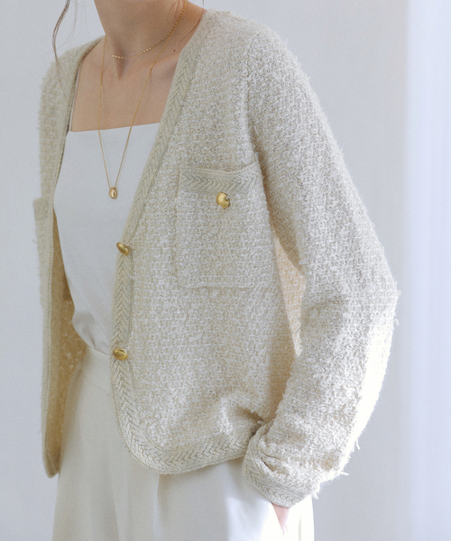 La TOTALITE（ラトータリテ）の「Vネックツイードカーディガン（カーディガン/ボレロ・レディース・ブラック/ネイビー/アイボリー・FREE）」の17枚目の写真