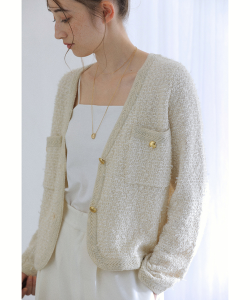 La TOTALITE（ラトータリテ）の「Vネックツイードカーディガン（カーディガン/ボレロ・レディース・ブラック/ネイビー/アイボリー・FREE）」の18枚目の写真