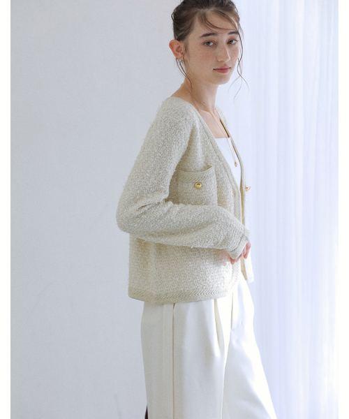 La TOTALITE（ラトータリテ）の「Vネックツイードカーディガン（カーディガン/ボレロ・レディース・ブラック/ネイビー/アイボリー・FREE）」の19枚目の写真