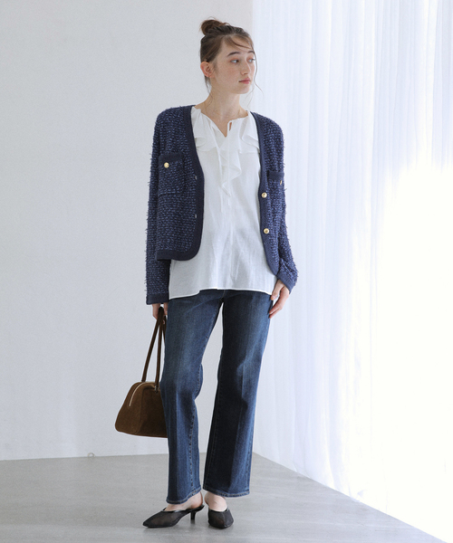 La TOTALITE（ラトータリテ）の「Vネックツイードカーディガン（カーディガン/ボレロ・レディース・ブラック/ネイビー/アイボリー・FREE）」の21枚目の写真