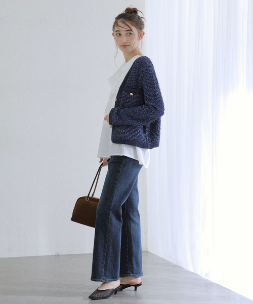 La TOTALITE（ラトータリテ）の「Vネックツイードカーディガン（カーディガン/ボレロ・レディース・ブラック/ネイビー/アイボリー・FREE）」の22枚目の写真