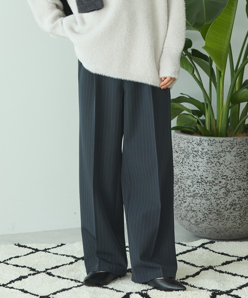 AMERICAN HOLIC（アメリカンホリック）の「美・美・美ワイドパンツ（その他パンツ・レディース・ストライプ/グレイッシュベージュ/ホワイト系その他2/ネイビー/ブラック・XL/S/M/L）」の5枚目の写真