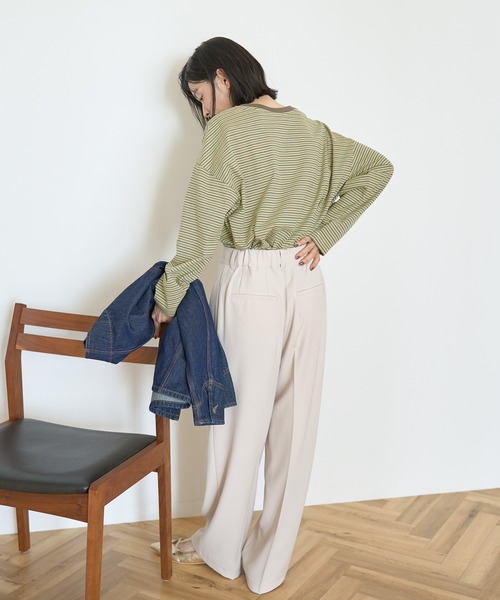 AMERICAN HOLIC（アメリカンホリック）の「美・美・美ワイドパンツ（その他パンツ・レディース・ストライプ/グレイッシュベージュ/ホワイト系その他2/ネイビー/ブラック・XL/S/M/L）」の18枚目の写真