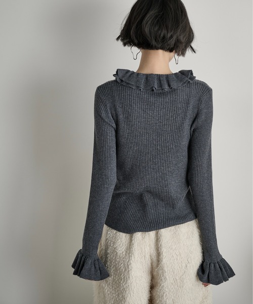 フリルカラーリブニットカーディガン（カーディガン/ボレロ）｜THE YOn