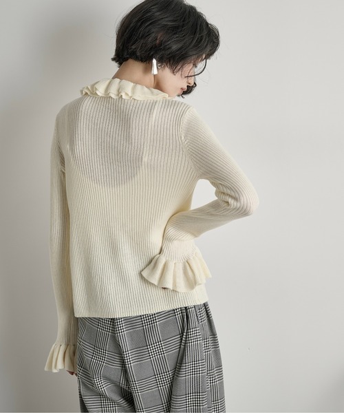 フリルカラーリブニットカーディガン（カーディガン/ボレロ）｜THE YOn