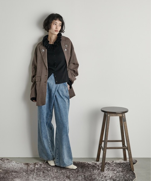 フリルカラーリブニットカーディガン（カーディガン/ボレロ）｜THE YOn