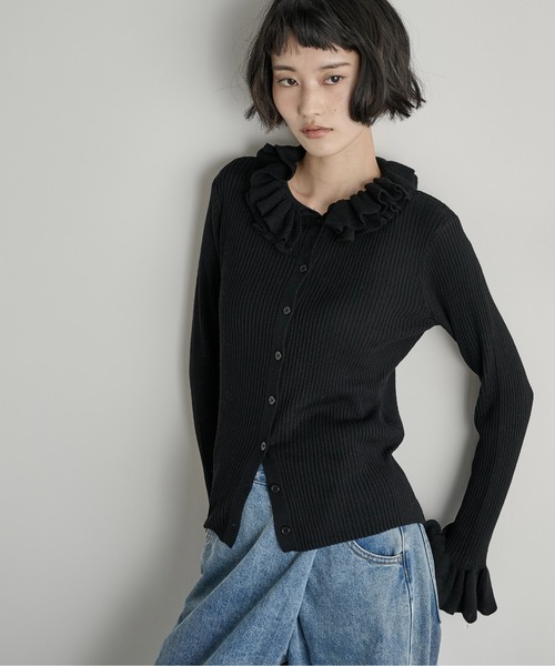 フリルカラーリブニットカーディガン（カーディガン/ボレロ）｜THE YOn