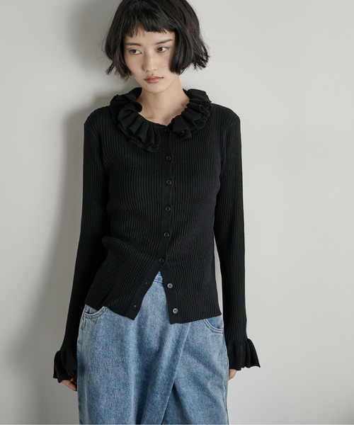 miumiu フリル付き黒リブニットカーディガン(美品) MIU MIU - ミュウミュウ MIU MIU カーディガンの通販 by KOMEHYO