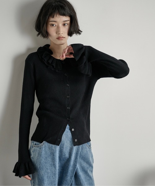 フリルカラーリブニットカーディガン（カーディガン/ボレロ）｜THE YOn