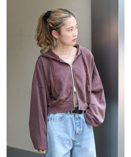 Ungrid（アングリッド）の「ダブルジップヴィンテージショートパーカー（パーカー・レディース・ブラウン/チャコールグレー/アイボリー・FREE）」の3枚目の写真