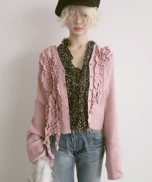 igi(イジ)の「IVY FRILL CARDI / フリルカーディガン(カーディガン/ボレロ・レディース・グレー/ピンク/ブラウン・FREE)」の14枚目の写真