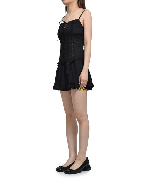 NODRESS BLACK LACE TRIM PLEATED COTTON DRESS（ドレス）｜Nodress