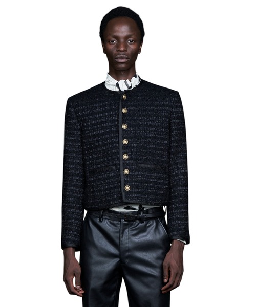 GalaabenD（ガラアーベント）の「No Collar Cropped Bellboy JK（テーラードジャケット・メンズ・ホワイト/ブラック・46/48）」の2枚目の写真