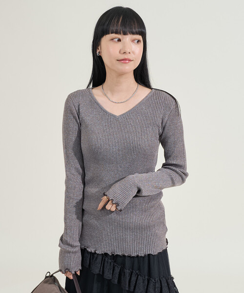 FREAK'S STORE(フリークスストア)の「ウォッシャブル ラメ Vネックニット(ニット/セーター・レディース・ブラック/サックスブルー/ライトグレー/ピンク・フリ-)」の12枚目の写真