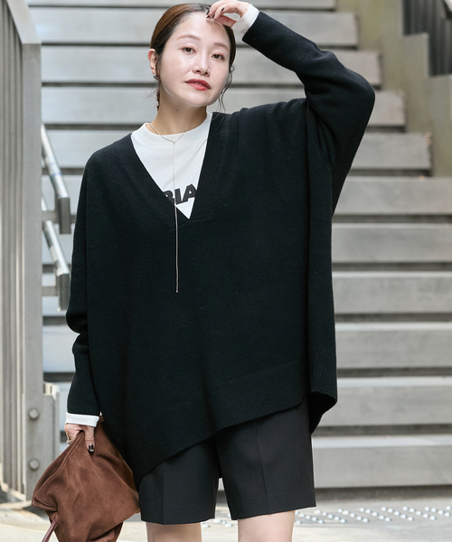 JOURNAL STANDARD（ジャーナルスタンダード）の「《追加2》MUSIC DEEP V ルーズプルオーバー（ニット/セーター・レディース・アーミー/ブラック/ベージュ/ピンク/ライトグレー・FREE）」の6枚目の写真