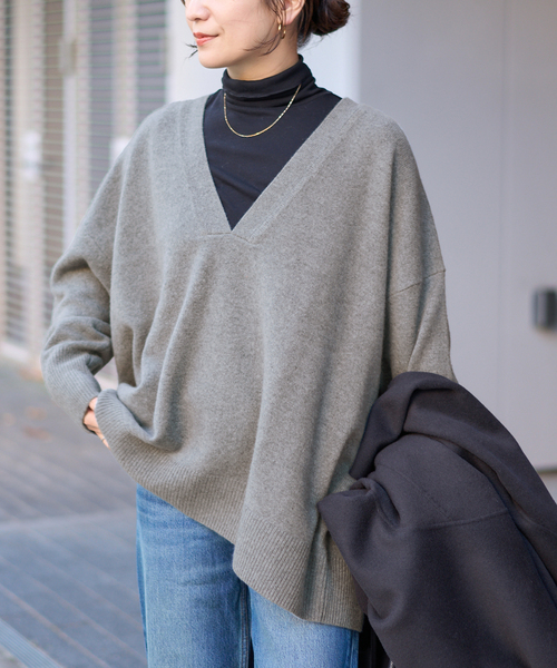 JOURNAL STANDARD（ジャーナルスタンダード）の「《追加2》MUSIC DEEP V ルーズプルオーバー（ニット/セーター・レディース・アーミー/ブラック/ベージュ/ピンク/ライトグレー・FREE）」の11枚目の写真