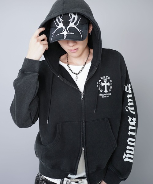 短丈ダブルジップパーカー/クロスロゴ/カモフラージュ/ショート丈