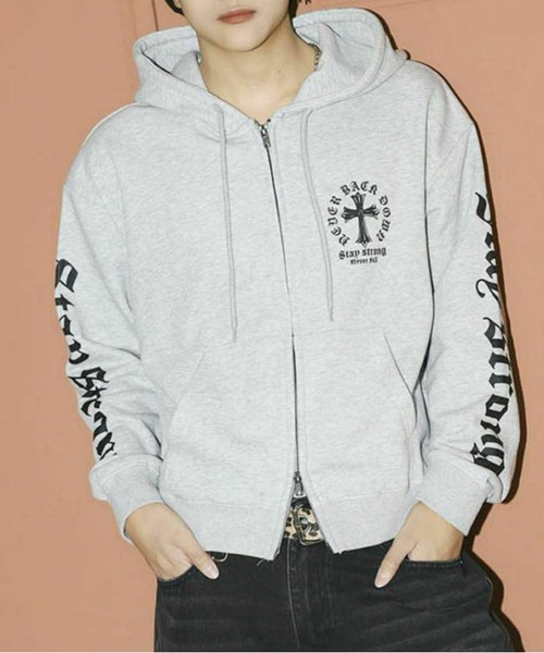 短丈ダブルジップパーカー/クロスロゴ/カモフラージュ/ショート丈