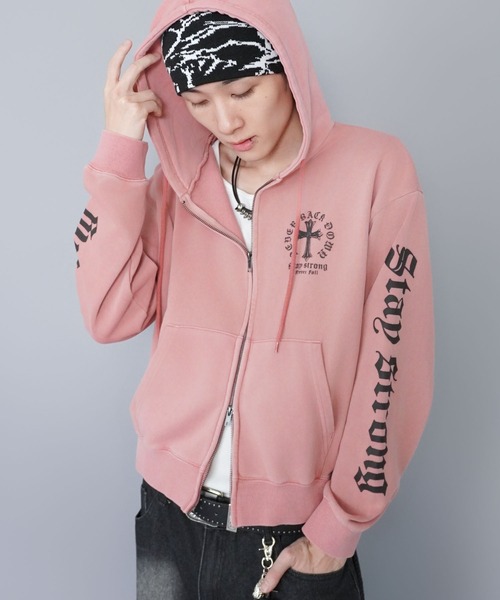 SPINNS（スピンズ）の「短丈ダブルジップパーカー/クロスロゴ