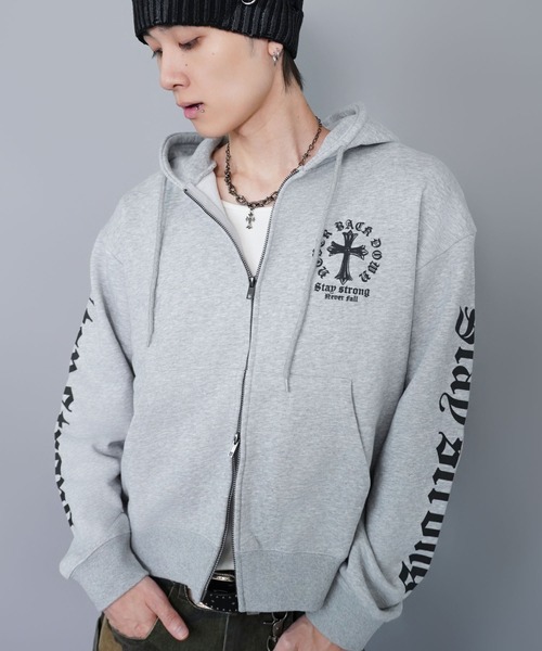 短丈ダブルジップパーカー/クロスロゴ/カモフラージュ/ショート丈