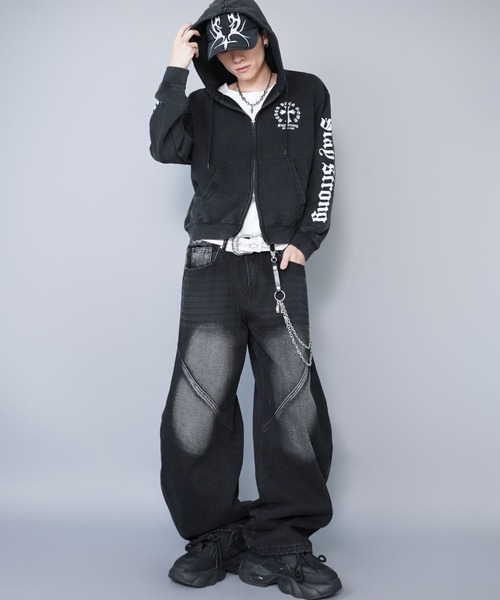 セール】【内田金吾くん着用】短丈ダブルジップパーカー/クロスロゴ