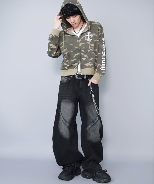 スカジャン ダブルジップ 短丈 double zip short hoodie - ダブルジップショートフーディー【短丈