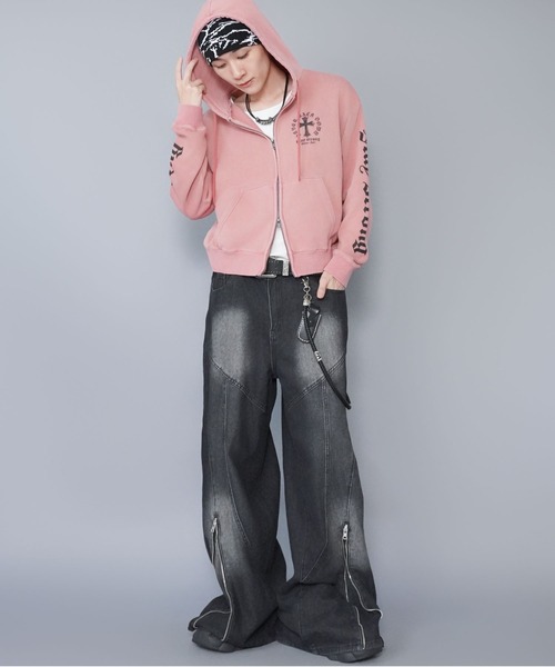 内田金吾くん着用】短丈ダブルジップパーカー/クロスロゴ