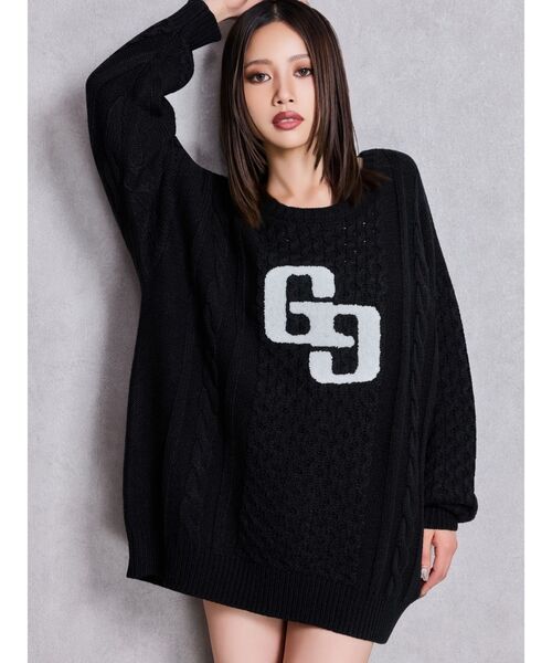 GGサガラ刺繍ケーブルニットトップス（ニット/セーター）｜GYDA