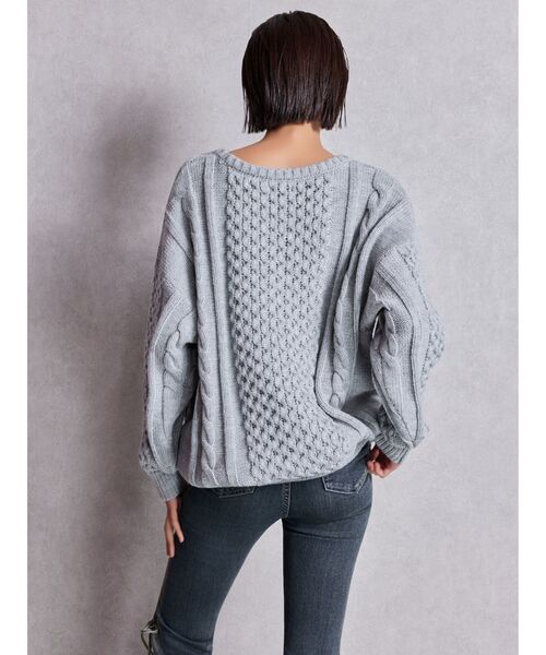 GYDA（ジェイダ）の「GGサガラ刺繍ケーブルニットトップス（ニット/セーター・レディース・ピンク/グレー/オフホワイト/ブラック・FREE）」の9枚目の写真