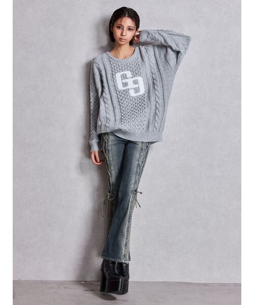 GYDA（ジェイダ）の「GGサガラ刺繍ケーブルニットトップス（ニット/セーター・レディース・ピンク/グレー/オフホワイト/ブラック・FREE）」の10枚目の写真