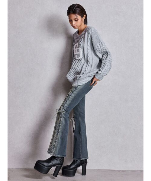 GYDA（ジェイダ）の「GGサガラ刺繍ケーブルニットトップス（ニット/セーター・レディース・ピンク/グレー/オフホワイト/ブラック・FREE）」の11枚目の写真