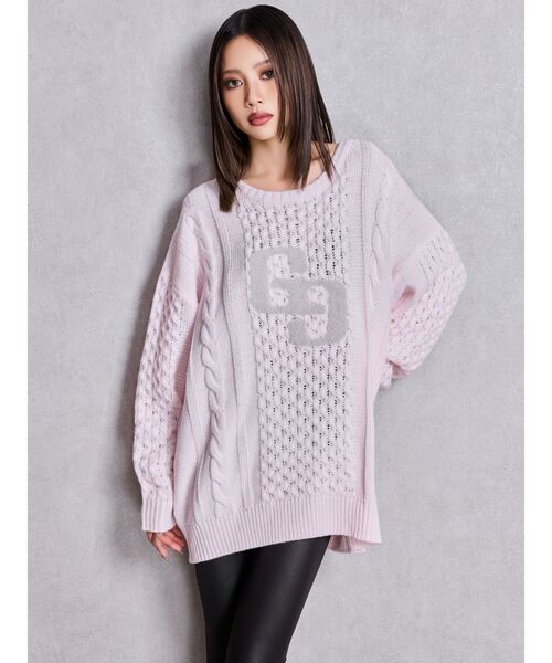 GYDA（ジェイダ）の「GGサガラ刺繍ケーブルニットトップス（ニット/セーター・レディース・ピンク/グレー/オフホワイト/ブラック・FREE）」の13枚目の写真