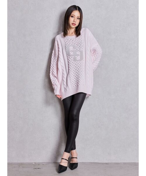 GYDA（ジェイダ）の「GGサガラ刺繍ケーブルニットトップス（ニット/セーター・レディース・ピンク/グレー/オフホワイト/ブラック・FREE）」の15枚目の写真