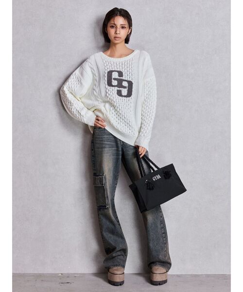 GYDA（ジェイダ）の「GGサガラ刺繍ケーブルニットトップス（ニット/セーター・レディース・ピンク/グレー/オフホワイト/ブラック・FREE）」の17枚目の写真