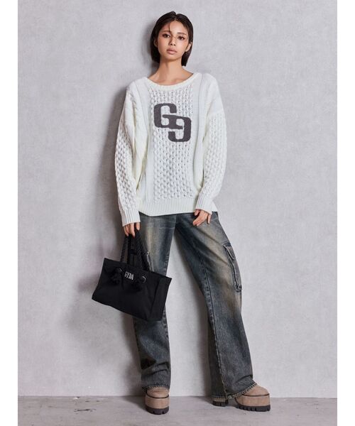GYDA（ジェイダ）の「GGサガラ刺繍ケーブルニットトップス（ニット/セーター・レディース・ピンク/グレー/オフホワイト/ブラック・FREE）」の18枚目の写真